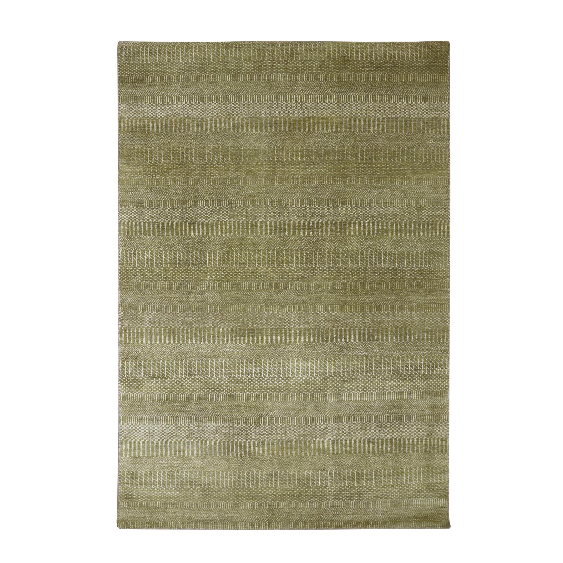 Shades of Brown, Lush and Plush, Modern Grass Design, Hand Knotted, Wool and Silk, Denser Weave, Oriental Rug